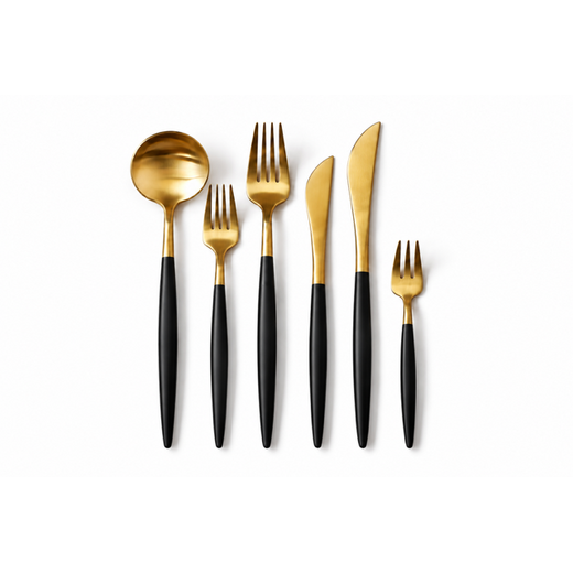 Bielo – zlatý príbor (set) – prenájom svadobnej výzdoby Eventia