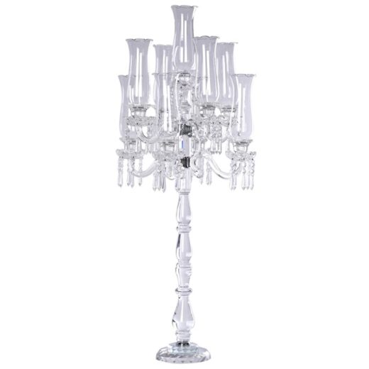 Luxusný 9 ramenný krištáľový svietnik s hurikánmi – prenájom svadobnej výzdoby, Led lampy,svietniky, lustre, svietiace reťaze