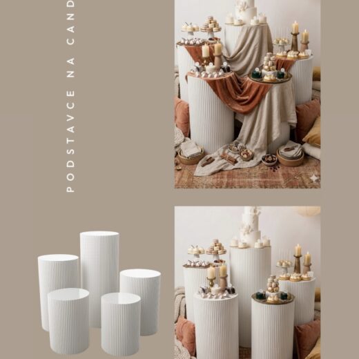 Biele podstavce na candy bar – set 5 ks – prenájom svadobnej výzdoby, Candy bar a iné bary (6)
